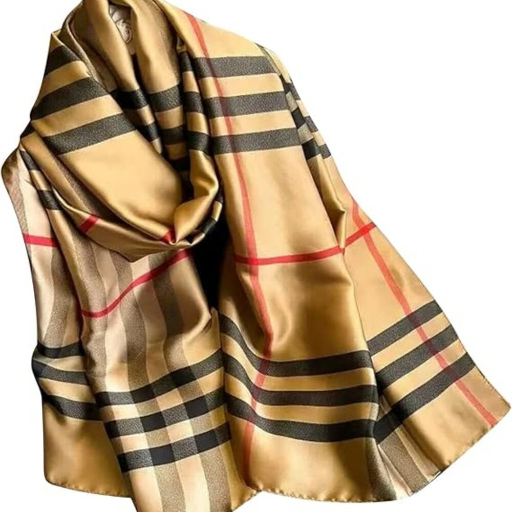 Silk Scarf Shawl Lightweight Floral Satin Scarf‎ Trendy Silky Stripes Fashion